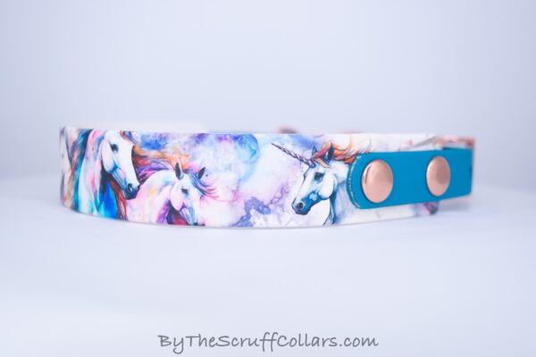 13.5-15.5" Watercolor Horses UV Print/Turquoise w/Rose Gold Hardware 5/8" Taper