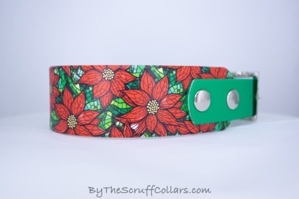 12.5-14.5" Stained Glass Poinsettas 1.5" UV Print/Emerald w/Nickel Hardware 1" Taper