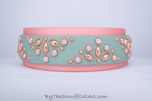 12.5-14.5" Daphne 1.5" collar Sage/Rose Gold w/Rose Gold Hardware 1" Buckle