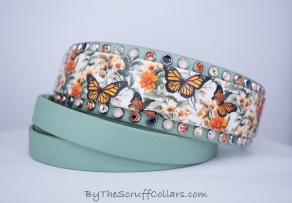 15.5-18.5" Monarch Butterflies UV Print/Sage Green 1.5" French Martingale w/Nickel Hardware