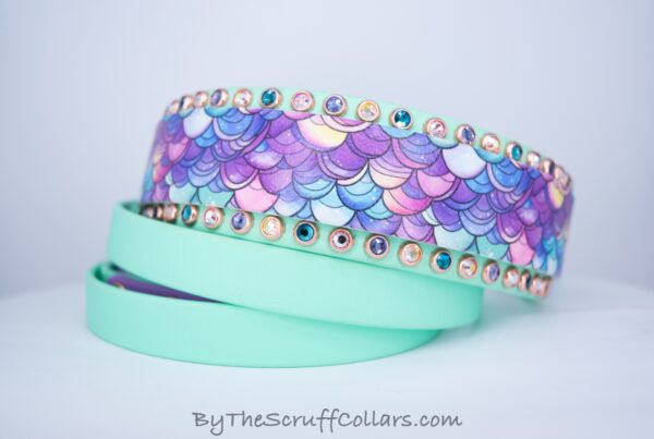 13.5-16.5" Mermaid Scales UV Print/Seafoam 1.5" French Martingale w/Rose Gold Hardware