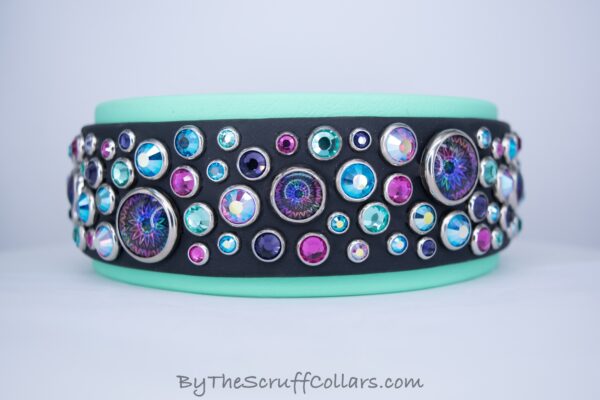 13-15" Circus Mandala 2" Collar Black/Seafoam w/Nickel Hardware 1.5" Buckle