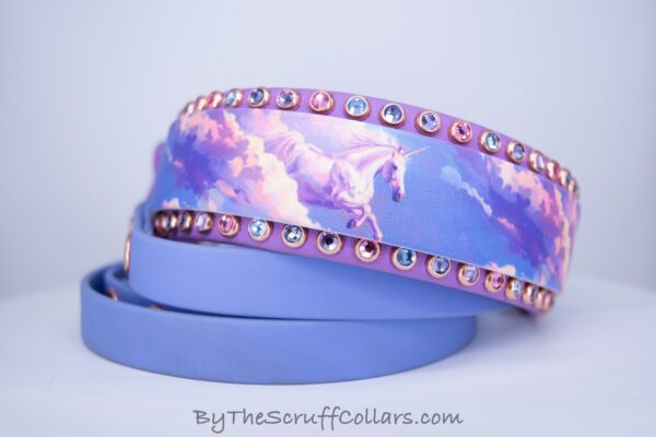 12.5-15.5" Iridescent Unicorn UV Print/Lilac 1.5" French Martingale w/Rose Gold Hardware