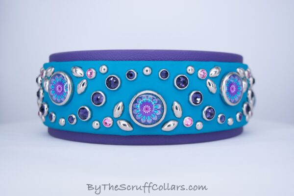 13-15" Eden 2" Collar Turquoise/Purple w/Nickel Hardware 1.5" Buckle