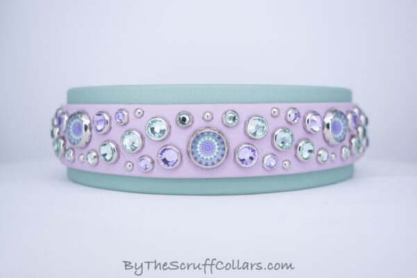 14-16" Cascade Mandala 1.5" collar Lavender/Sage w/Nickel Hardware 1" Buckle