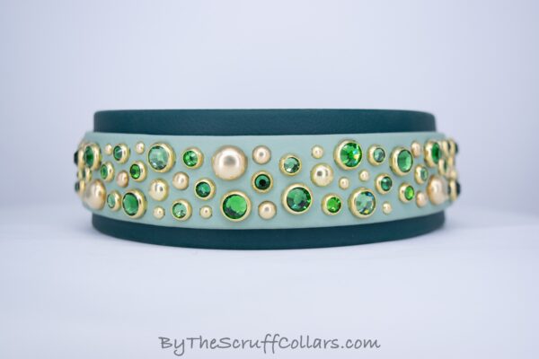 13.5-15.5" Mini Malarkey 1.5" collar Sage/Forest w/Brass Hardware 1" Buckle