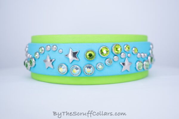 12.5-14.5" Little Nixon 1.5" collar Light Blue/Lime w/Nickel Hardware 1" Buckle