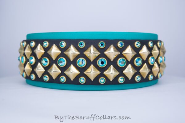 14.5-16.5" Exile 2" Collar Black/Teal w/Brass Hardware 1.5" Buckle