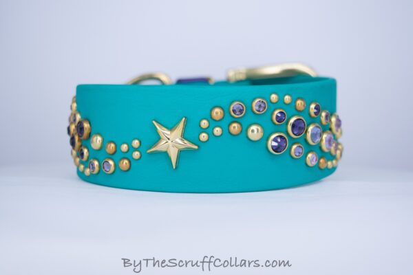 10-12" Star Gazer 1.5" Collar Teal w/Brass Hardware