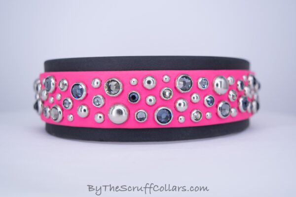 12.5-14.5" Mini Malarkey1.5" collar Hot Pink/Black w/Nickel Hardware 1" Buckle