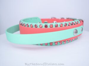 13-15" Handle Collar Coral/Seafoam 1.5" w/Nickel Hardware & 1" Buckle
