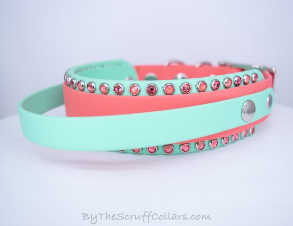 13-15" Handle Collar Coral/Seafoam 1.5" w/Nickel Hardware & 1" Buckle