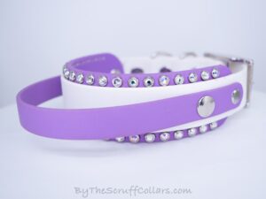 12-14" Handle Collar White/Lilac 1.5" w/Nickel Hardware & 1" Buckle