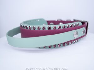 13.5-15.5" Handle Collar Wine/Sage Green 1.5" w/Nickel Hardware & 1" Buckle