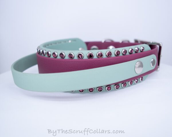 13.5-15.5" Handle Collar Wine/Sage Green 1.5" w/Nickel Hardware & 1" Buckle