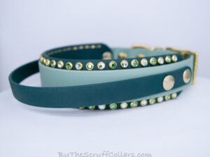 15-17" Handle Collar Sage/Forest 1.5" w/Brass Hardware & 1" Buckle