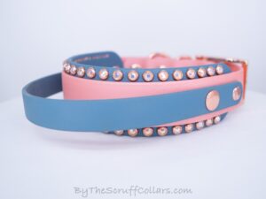 12.5-14.5" Handle Collar Rose Gold/Petrol Blue 1.5" w/Rose Gold Hardware & 1" Buckle