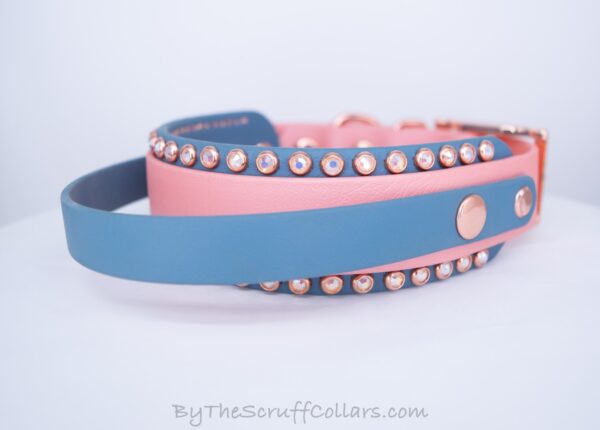 12.5-14.5" Handle Collar Rose Gold/Petrol Blue 1.5" w/Rose Gold Hardware & 1" Buckle