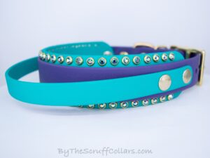 14.5-16.5" Handle Collar Purple/Teal 1.5" w/Brass Hardware & 1" Buckle