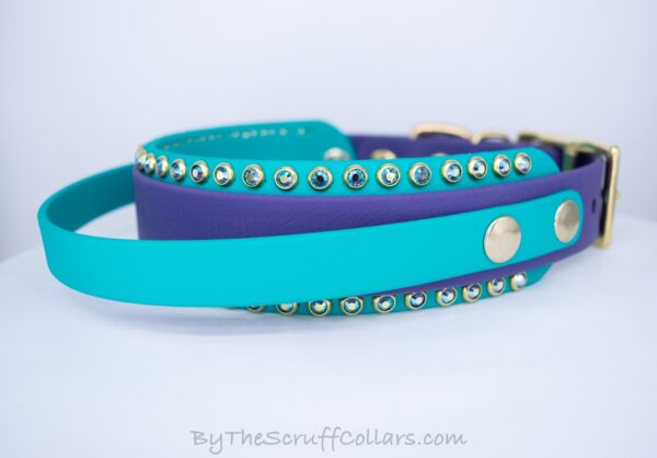 14.5-16.5" Handle Collar Purple/Teal 1.5" w/Brass Hardware & 1" Buckle