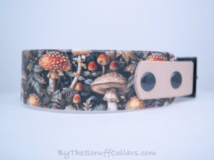 13-15" Woodland Mushrooms 1.5" UV Print/Tan w/Black Hardware 1" Taper