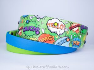 18-21" Comic Pop Green UV Print/Azure & Lime 1.5" French Martingale w/Black Hardware 1" taper