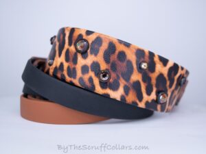 14-17" Leopard UV Print/Caramel & Black 1.5" French Martingale w/Black Hardware 1" taper