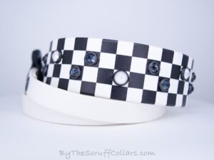 15.5-18.5" Checkerboard UV Print/White 1.5" French Martingale w/Black Hardware 1" taper