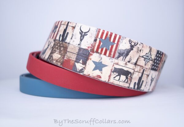 16-19" Wild West8 UV Print/Crimson & Petrol Blue 1.5" French Martingale w/Black Hardware 1" taper