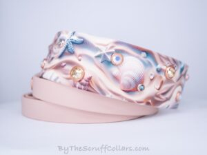 14-17" Seashells & Starfish UV Print/Tan 1.5" French Martingale w/Rose Gold Hardware 1" taper
