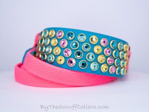 12-15" Famous 1.5" Turquoise/Neon Pink Grippy Handle French Martingale w/Brass Hardware 1" taper