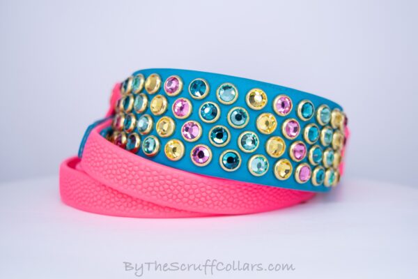12-15" Famous 1.5" Turquoise/Neon Pink Grippy Handle French Martingale w/Brass Hardware 1" taper
