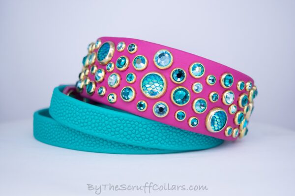 14-17" Chaos 1.5" Magenta/Teal Grippy Handle French Martingale w/Brass Hardware 1" taper