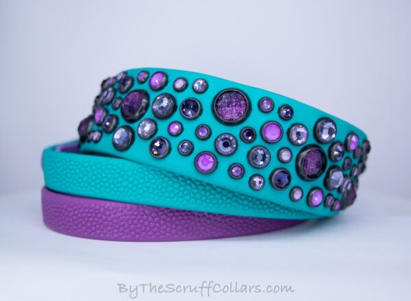 15.5-18.5" Chaos 1.5" Teal/Violet Grippy Handle French Martingale w/Black Hardware 1" taper
