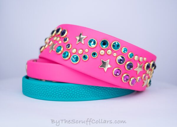 14.5-17.5" Nixon 1.5" Hot Pink/Teal Grippy Handle French Martingale w/Brass Hardware 1" taper