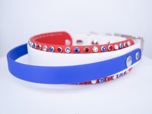 14-16" Handle Collar blue/white/red 1.5" w/Nickel Hardware & 1" Buckle