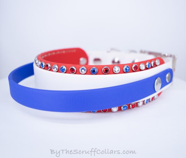 14-16" Handle Collar blue/white/red 1.5" w/Nickel Hardware & 1" Buckle