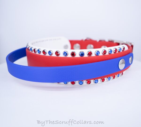 14.5-16.5" Handle Collar blue/red/white 1.5" w/Nickel Hardware & 1" Buckle