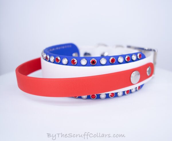 12.5-14.5" Handle Collar red/white/blue 1.5" w/Nickel Hardware & 1" Buckle