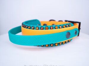 12.5-14.5" Grippy Handle Collar Apricot/Teal 1.5" w/Black Hardware & 1" Buckle