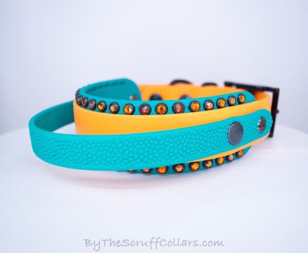 12.5-14.5" Grippy Handle Collar Apricot/Teal 1.5" w/Black Hardware & 1" Buckle