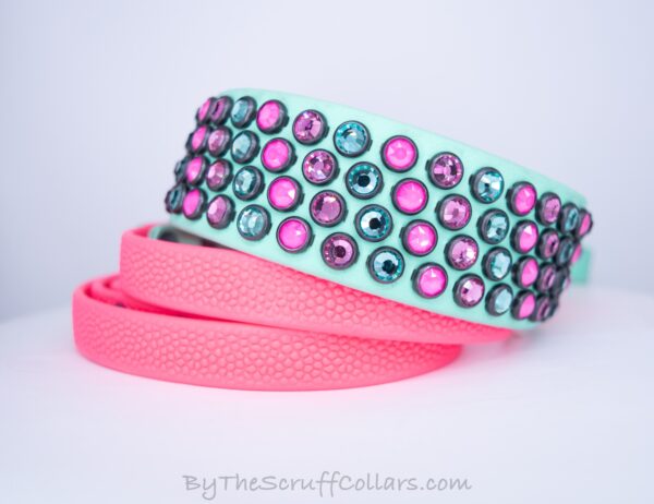 14-17" Famous 1.5" Seafoam/Neon Pink Grippy Handle French Martingale w/Black Hardware 1" taper