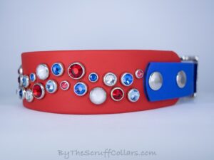 12.5-14.5" Double Aurora 1.5" Two-Tone Collar Red/Royal Blue w/Nickel Hardware 1" Taper
