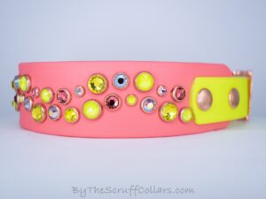 14-16" Double Aurora 1.5" Two-Tone Collar Coral Pink/Neon Yellow w/Rose Gold Hardware 1" Taper