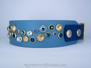 13-15" Double Aurora 1.5" Two-Tone Collar Petrol Blue/Navy w/Brass Hardware 1" Taper
