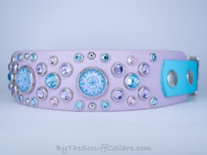 15-17" Halo Mandala 1.5" Two-Tone Collar Lavender/Light Blue w/Nickel Hardware 1" Taper
