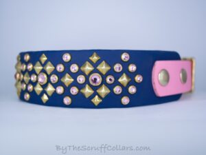 15-17" Kinetic 1.5" Two-Tone Collar Navy/Pastel Pink w/Brass Hardware 1" Taper