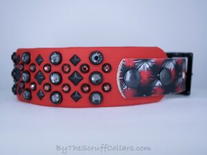 13-15" Tuxedo 1.5" Two-Tone Collar Seafoam/Red leather UV Print w/Black Hardware 1" Taper
