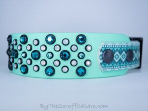 13-15" Ozone 1.5" Two-Tone Collar Seafoam/Tribal Teal UV Print w/Black Hardware 1" Taper