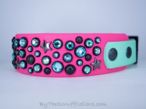 13-15" Stardust 1.5" Two-Tone Collar Hot Pink/Seafoam w/Black Hardware 1" Taper